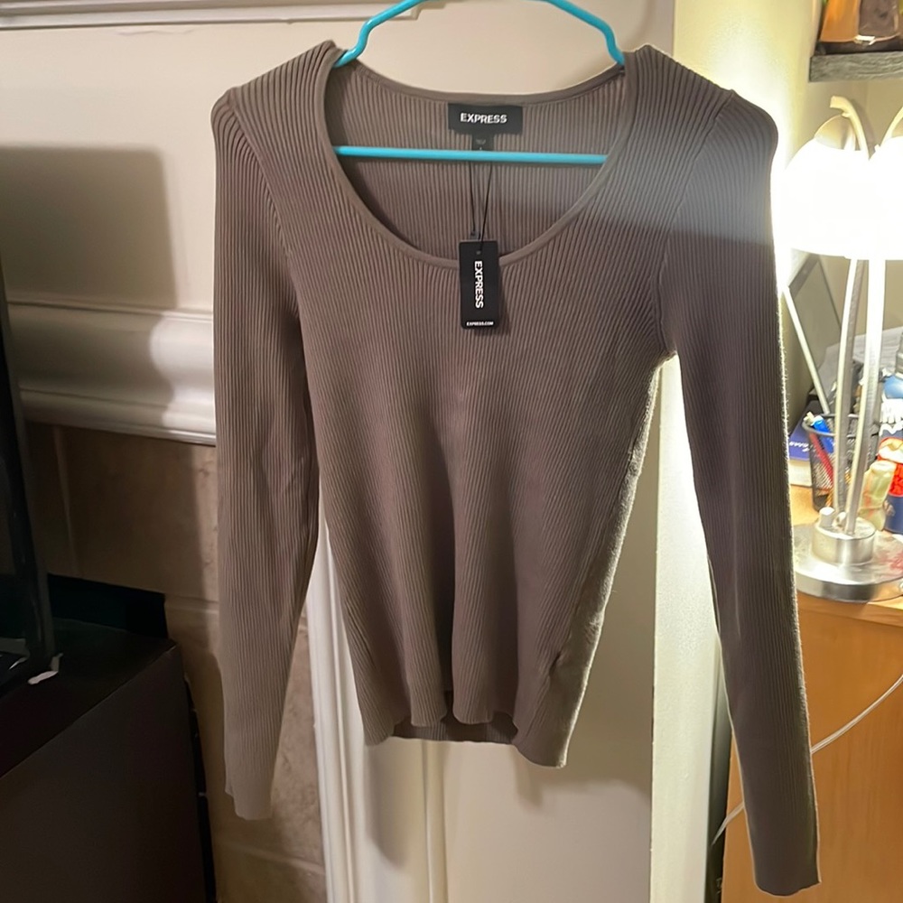 Express long sleeve ribbed scoop neck top. New with tags! Olive green color.